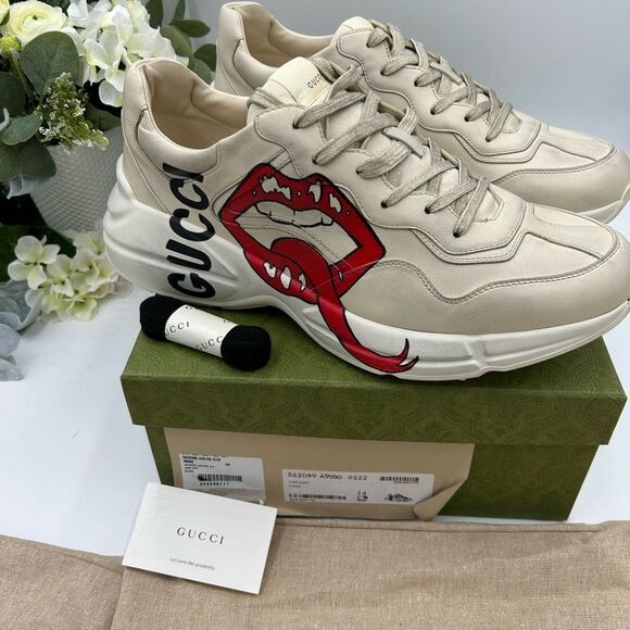 Men’s Gucci rython maxi mouth leather sneakers, size 14, made in Italy - Picture 2 of 10